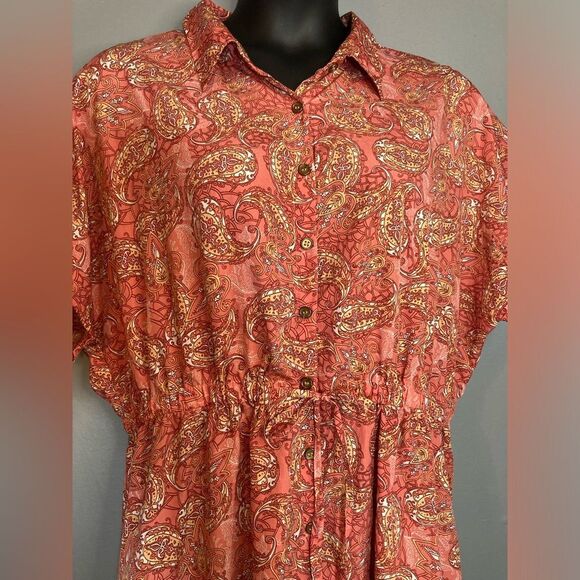 MPH coral paisley button up dress - Picture 3 of 8